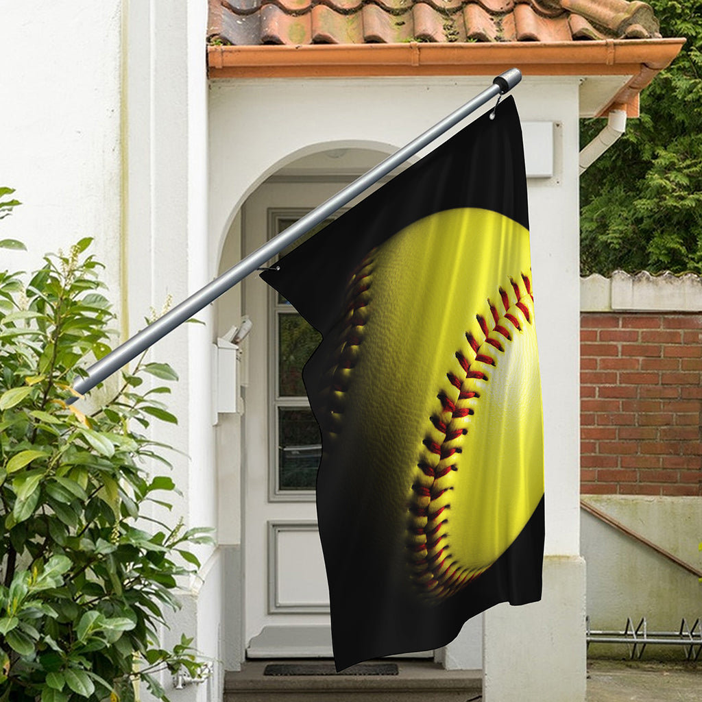 Yellow Softball Ball Print Polyester Flag