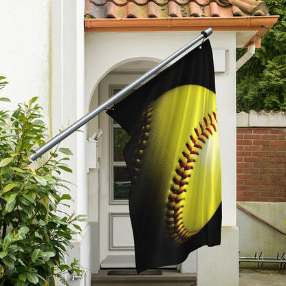 Yellow Softball Ball Print Polyester Flag
