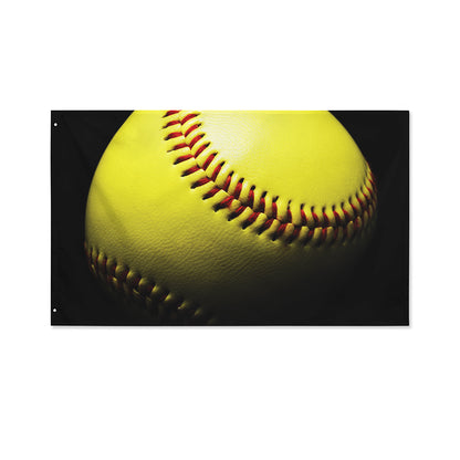 Yellow Softball Ball Print Polyester Flag