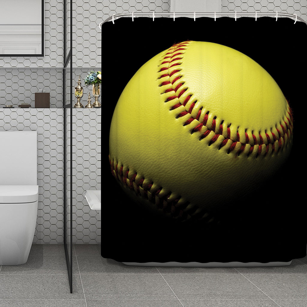 Yellow Softball Ball Print Polyester Shower Curtain