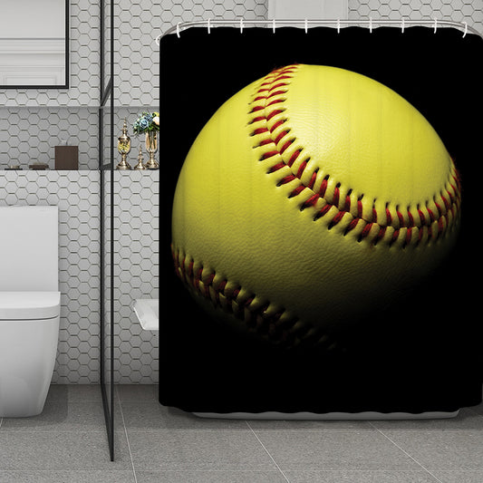 Yellow Softball Ball Print Polyester Shower Curtain