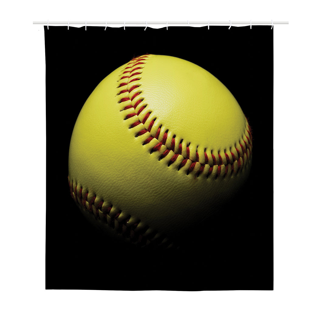 Yellow Softball Ball Print Polyester Shower Curtain