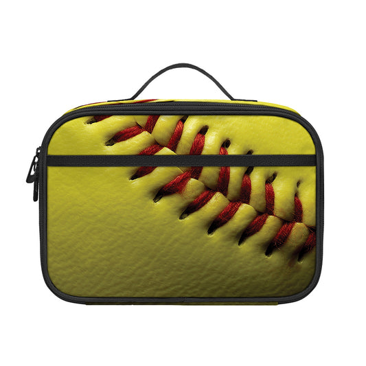 Yellow Softball Ball Print Portable Lunch Bag
