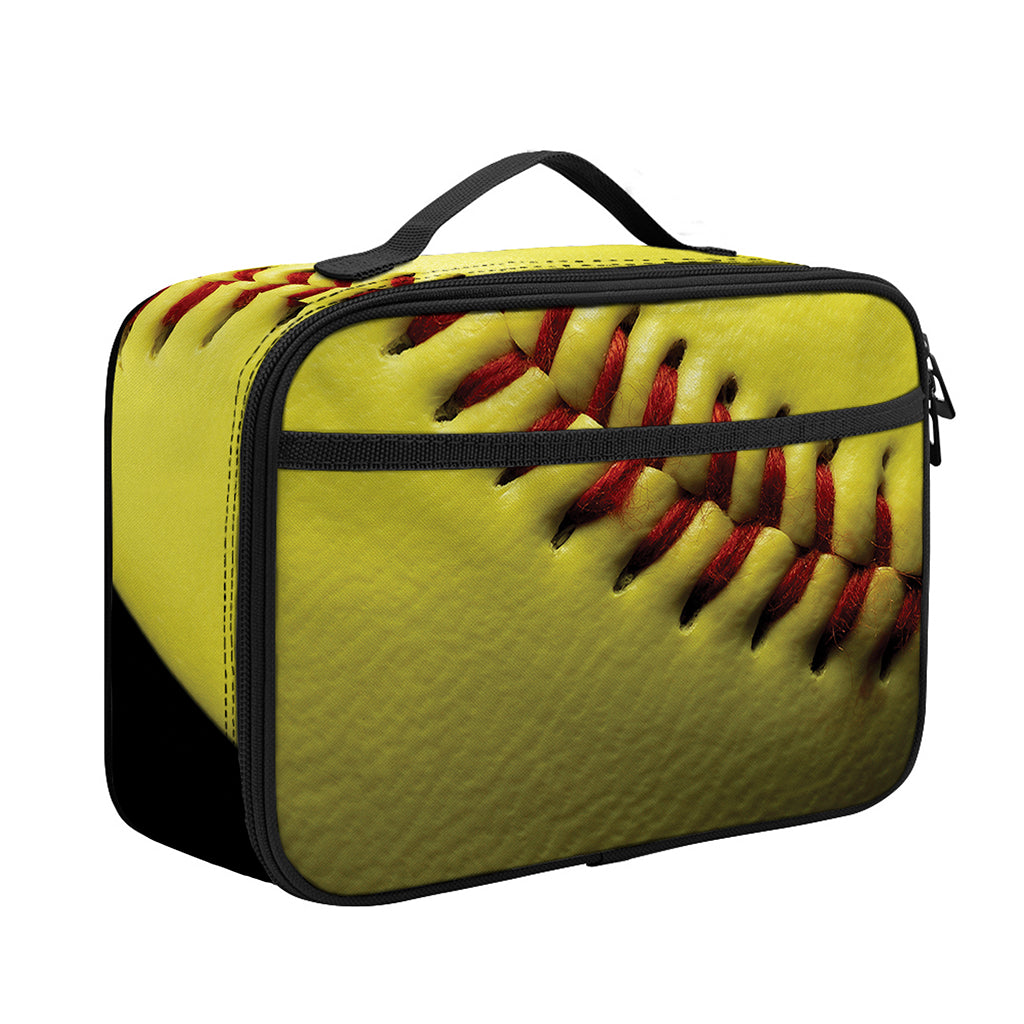 Yellow Softball Ball Print Portable Lunch Bag