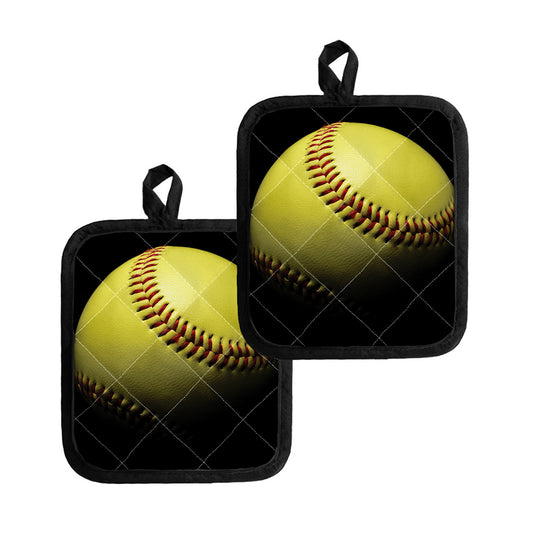 Yellow Softball Ball Print Pot Holders