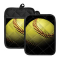 Yellow Softball Ball Print Pot Holders With Pocket