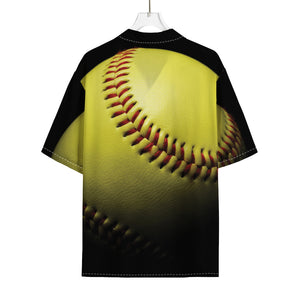 Yellow Softball Ball Print Rayon Hawaiian Shirt