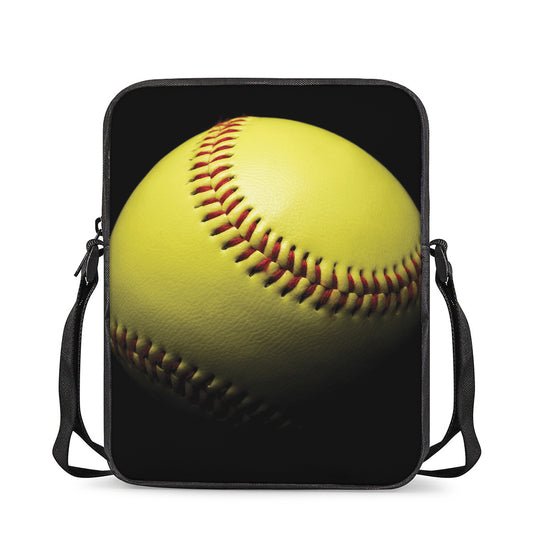 Yellow Softball Ball Print Rectangular Crossbody Bag