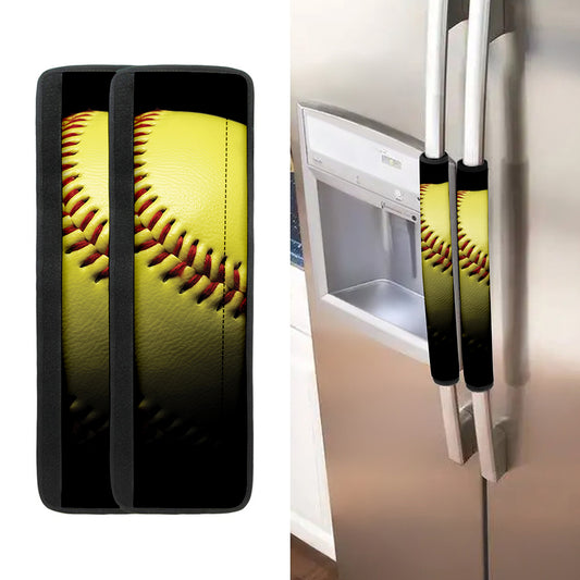 Yellow Softball Ball Print Refrigerator Handle Covers