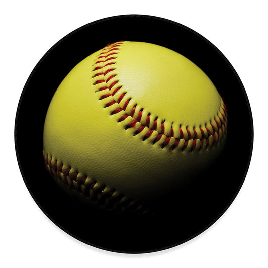 Yellow Softball Ball Print Round Floor Mat