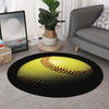 Yellow Softball Ball Print Round Rug