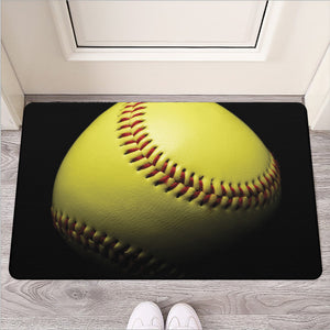 Yellow Softball Ball Print Rubber Doormat