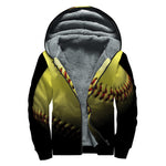 Yellow Softball Ball Print Sherpa Lined Zip Up Hoodie