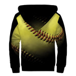 Yellow Softball Ball Print Sherpa Lined Zip Up Hoodie