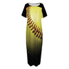 Yellow Softball Ball Print Short Sleeve Long Nightdress