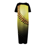 Yellow Softball Ball Print Short Sleeve Long Nightdress