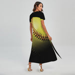 Yellow Softball Ball Print Short Sleeve Maxi Dress