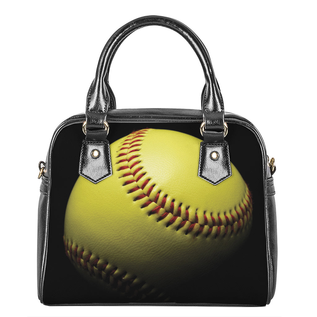 Yellow Softball Ball Print Shoulder Handbag