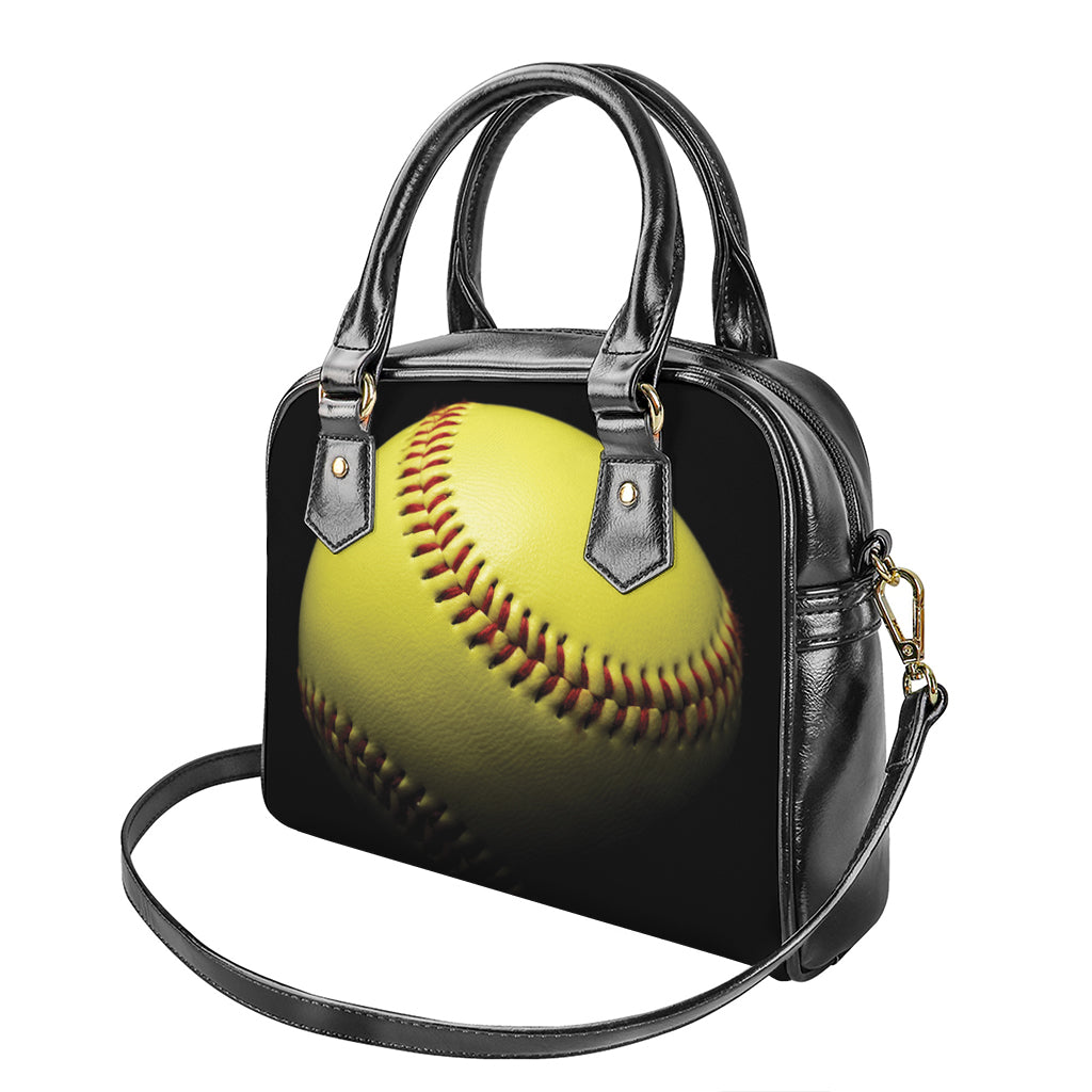 Yellow Softball Ball Print Shoulder Handbag