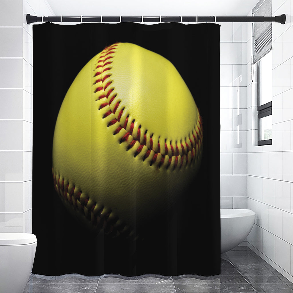 Yellow Softball Ball Print Shower Curtain