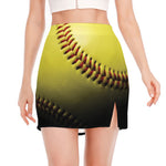 Yellow Softball Ball Print Side Slit Mini Skirt