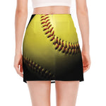 Yellow Softball Ball Print Side Slit Mini Skirt