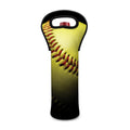 Yellow Softball Ball Print Single Neoprene Wine Tote