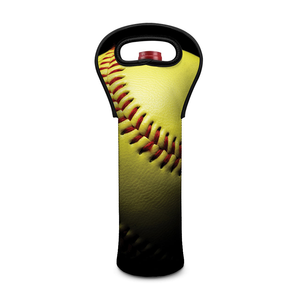 Yellow Softball Ball Print Single Neoprene Wine Tote