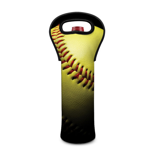 Yellow Softball Ball Print Single Neoprene Wine Tote