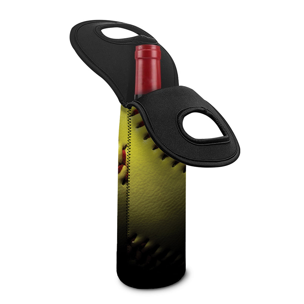Yellow Softball Ball Print Single Neoprene Wine Tote
