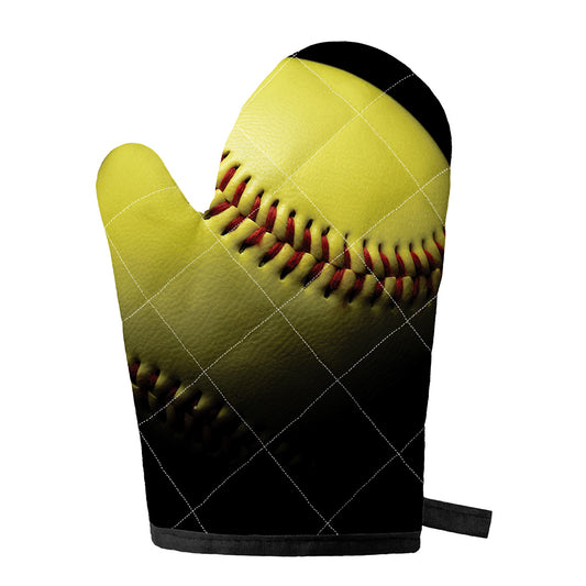 Yellow Softball Ball Print Single Oven Mitt