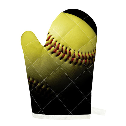 Yellow Softball Ball Print Single Oven Mitt