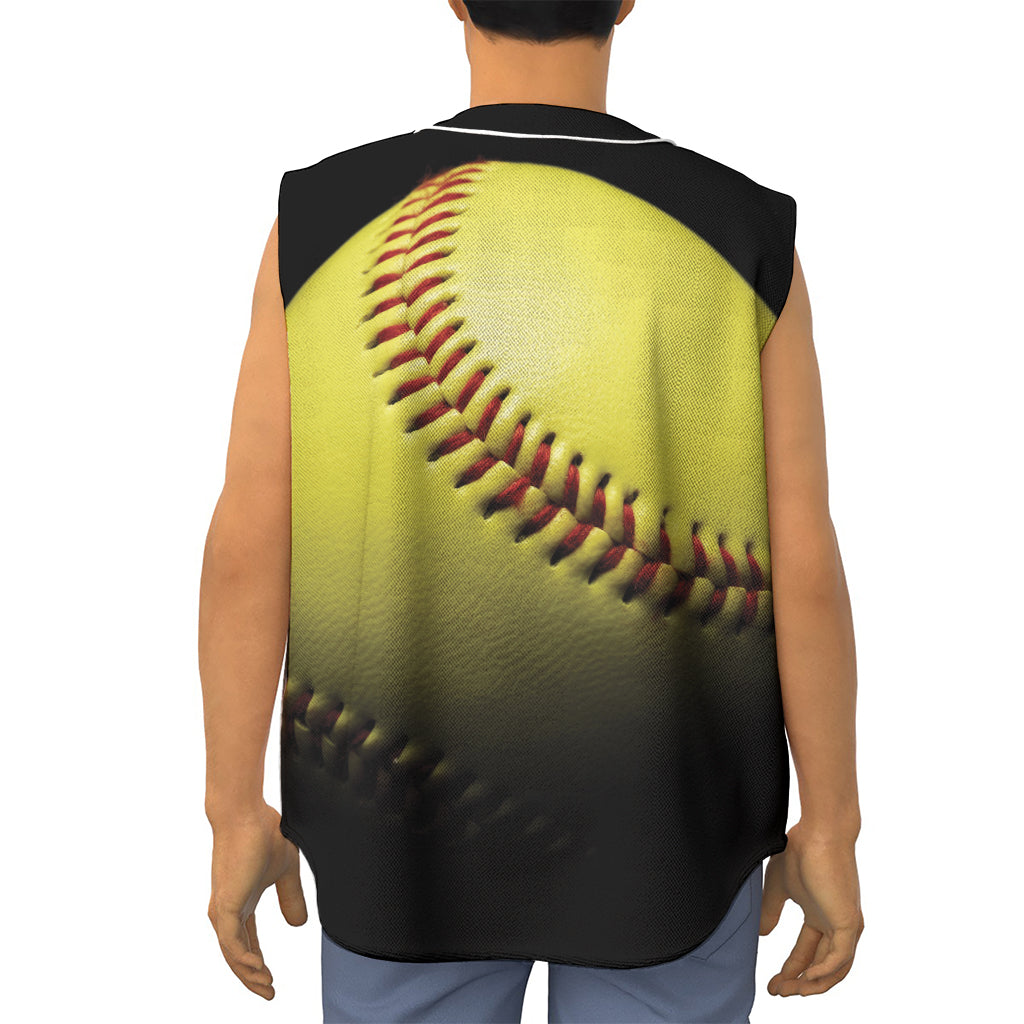 Yellow Softball Ball Print Sleeveless Baseball Jersey