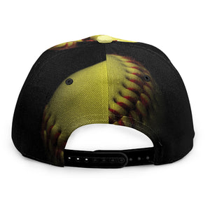 Yellow Softball Ball Print Snapback Cap