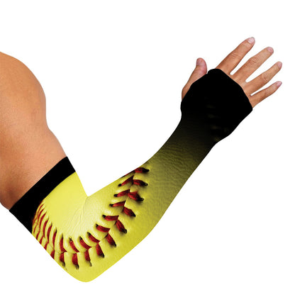 Yellow Softball Ball Print Sun Protection Arm Sleeves
