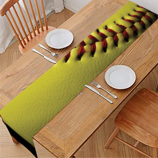 Yellow Softball Ball Print Table Runner