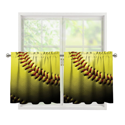 Yellow Softball Ball Print Tier Curtains