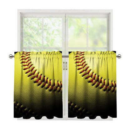 Yellow Softball Ball Print Tier Curtains