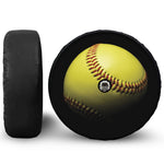 Yellow Softball Ball Print Tire Cover With Camera Hole