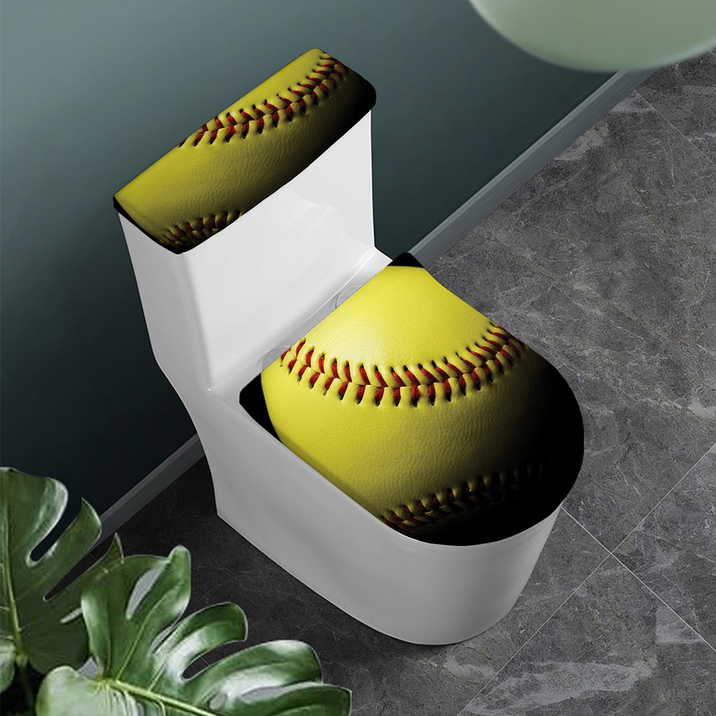 Yellow Softball Ball Print Toilet Lid And Tank Cover Set