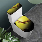 Yellow Softball Ball Print Toilet Lid And Tank Cover Set