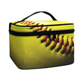 Yellow Softball Ball Print Travel Makeup Bag