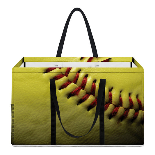 Yellow Softball Ball Print Utility Tote Bag