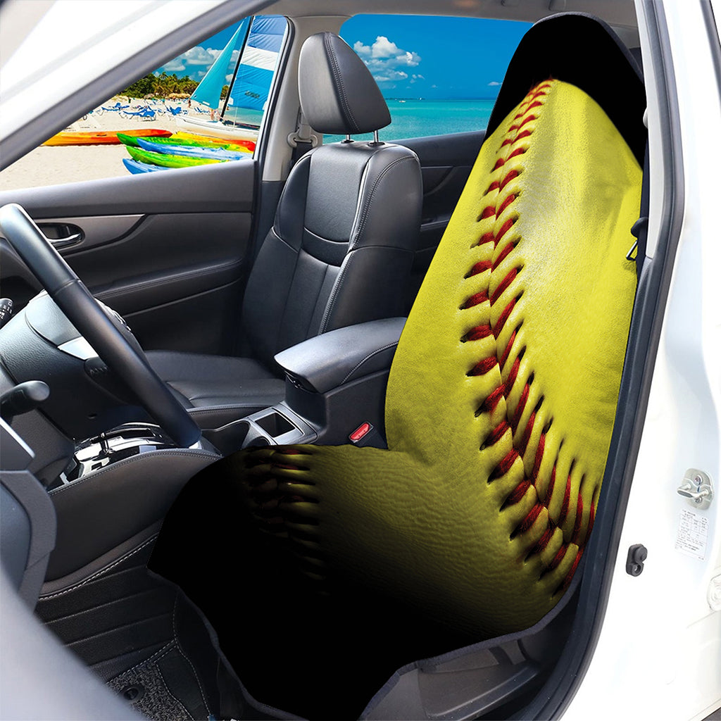 Yellow Softball Ball Print Waterproof Car Seat Cover
