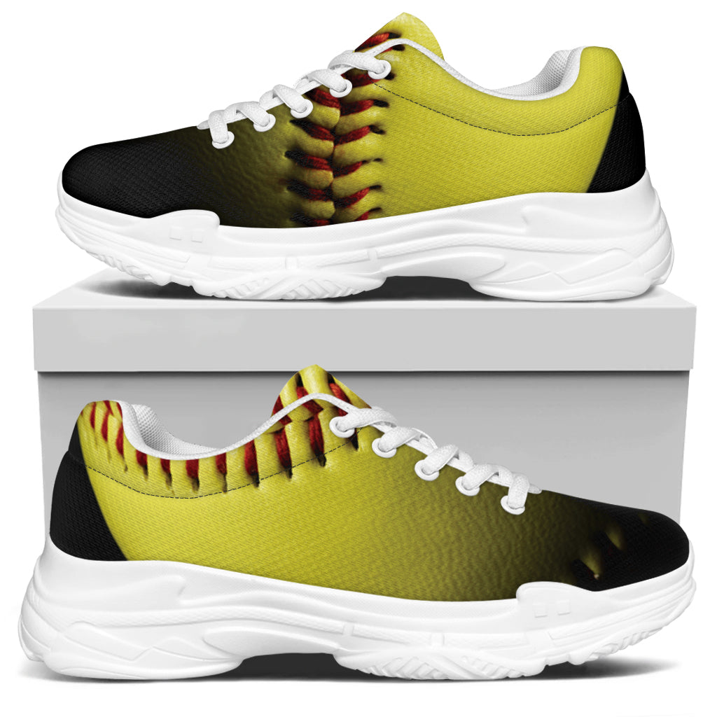 Yellow Softball Ball Print White Chunky Shoes