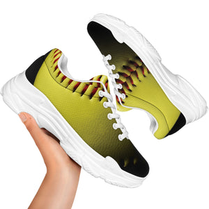 Yellow Softball Ball Print White Chunky Shoes