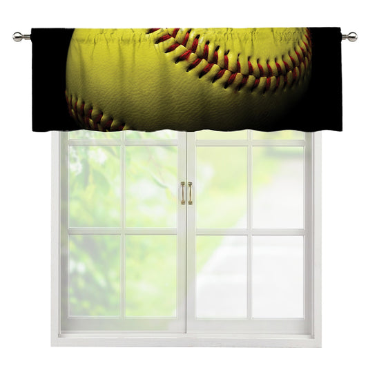 Yellow Softball Ball Print Window Valance