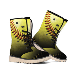 Yellow Softball Ball Print Winter Boots