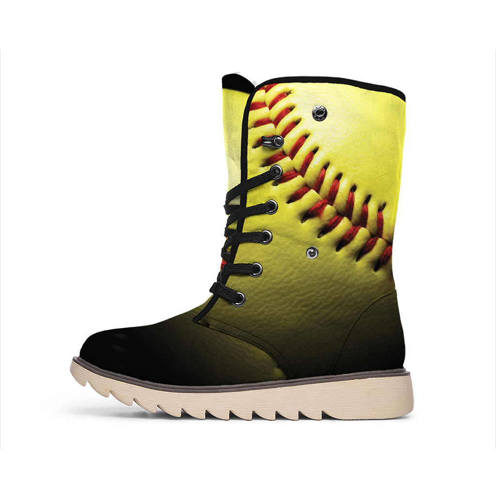 Yellow Softball Ball Print Winter Boots