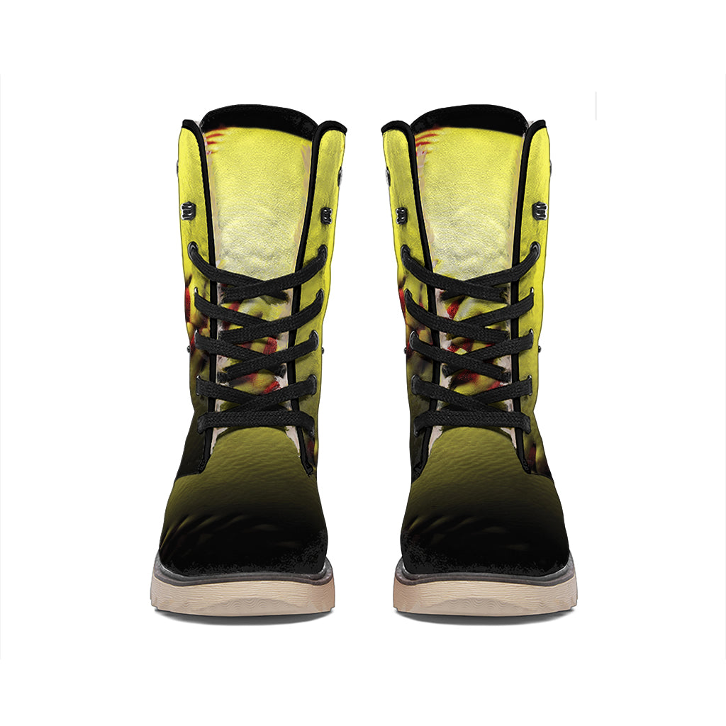 Yellow Softball Ball Print Winter Boots